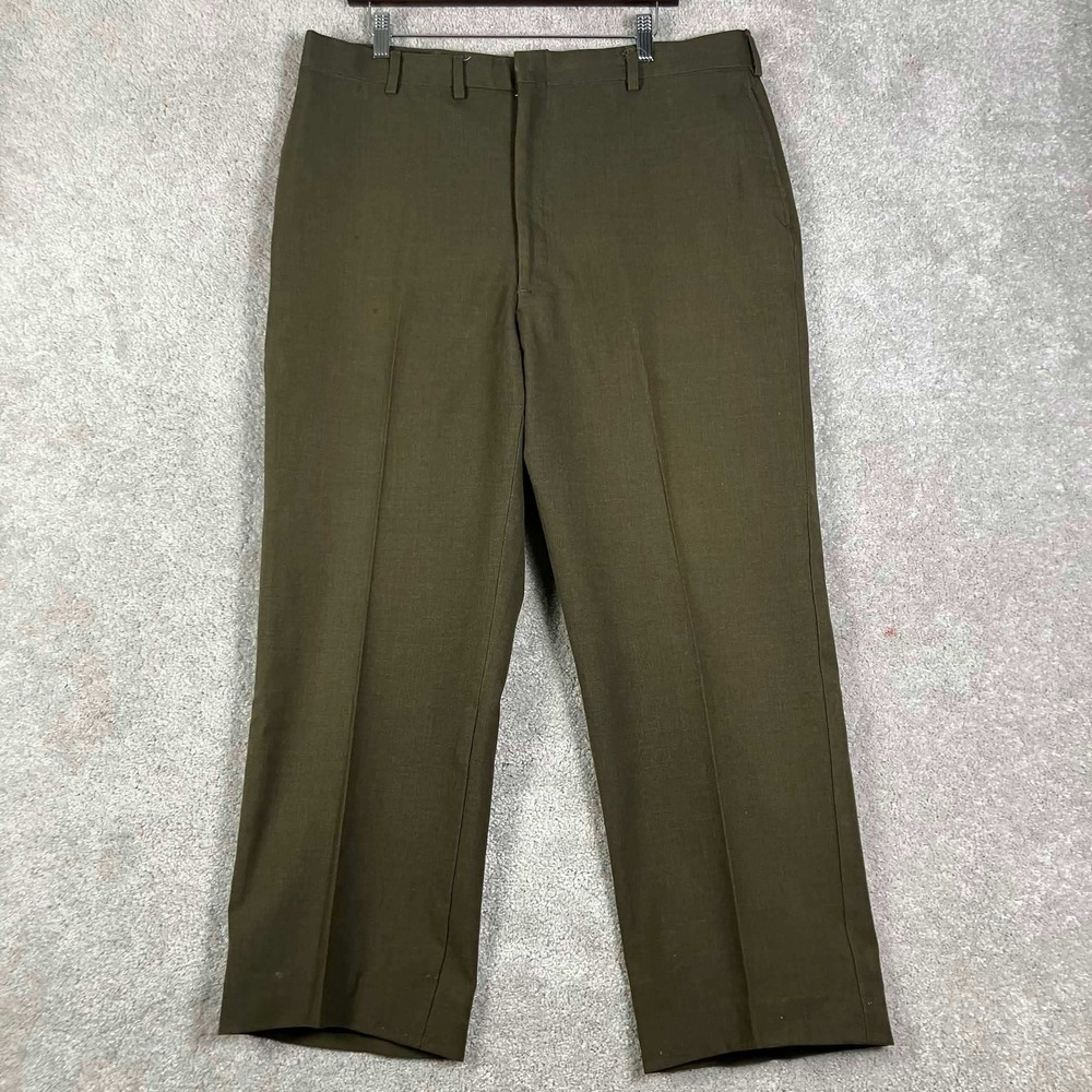 Vintage 70s Trousers Dress Pants Mens 40L (fits 37x27) Green 2234 Wool Military